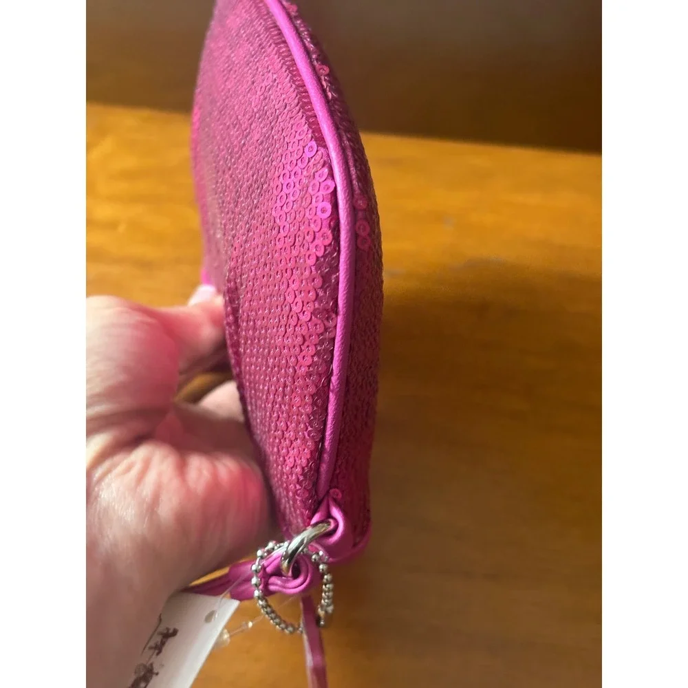 Coach Special‎ Edition Magenta Pink Sequin Pleated Wristlet Bag NEW - Picture 5 of 7